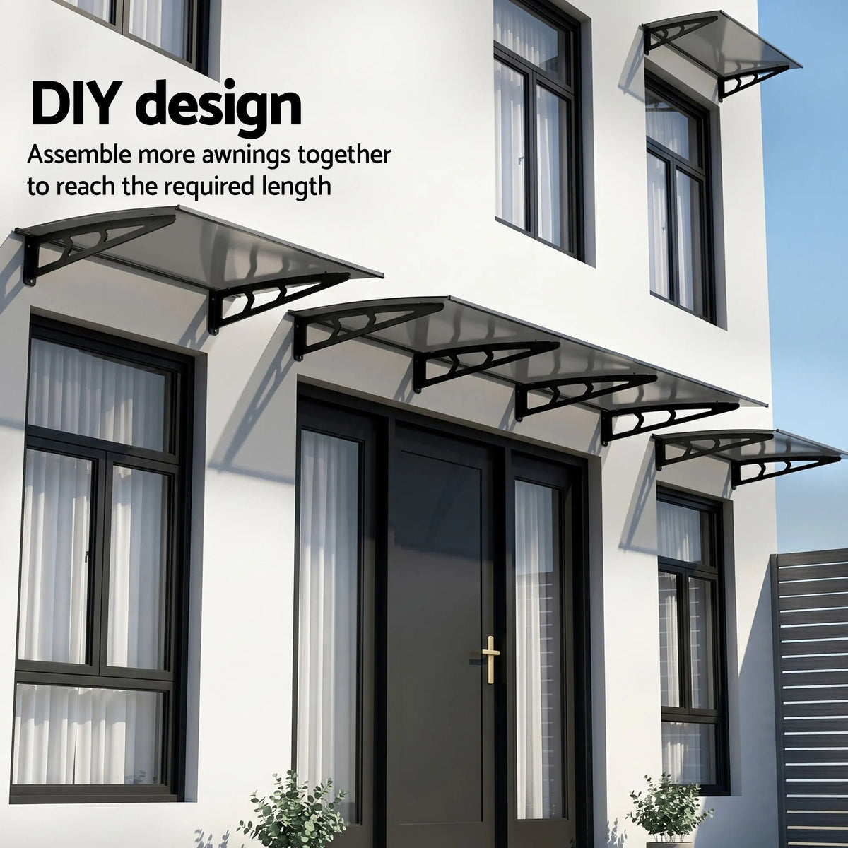 Instahut Window Door Awning Canopy 1m x 3m Grey Solid Sheet Metal Frame - Image 6