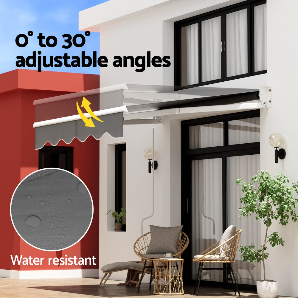 Instahut Retractable Folding Arm Awning Manual Sunshade 2Mx1.5M Grey - Image 6
