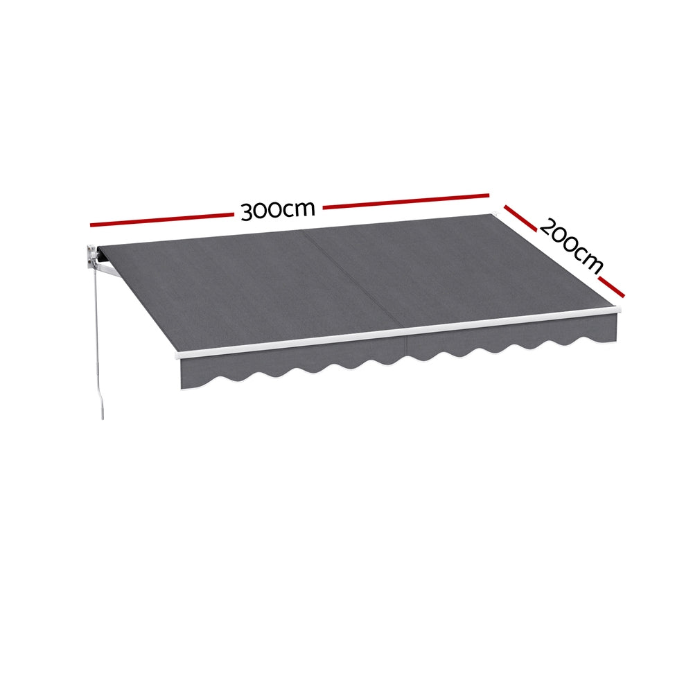 Instahut Retractable Folding Arm Awning Manual Sunshade 3M X 2M Grey - Image 2