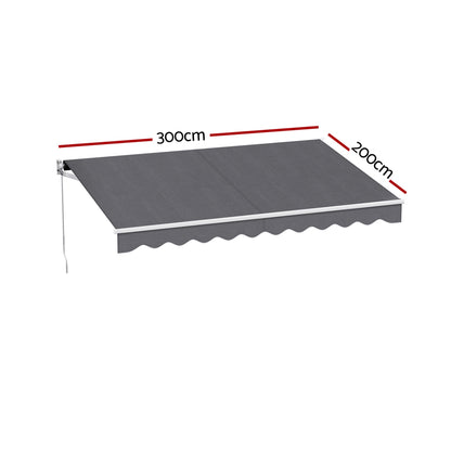 Instahut Retractable Folding Arm Awning Manual Sunshade 3M X 2M Grey - Image 2