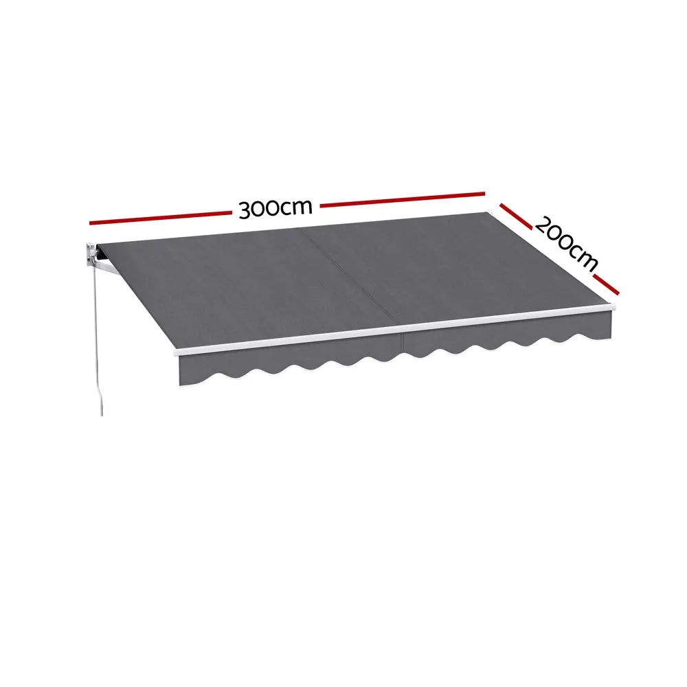 Instahut Retractable Folding Arm Awning Manual Sunshade 3M X 2M Grey - Image 2