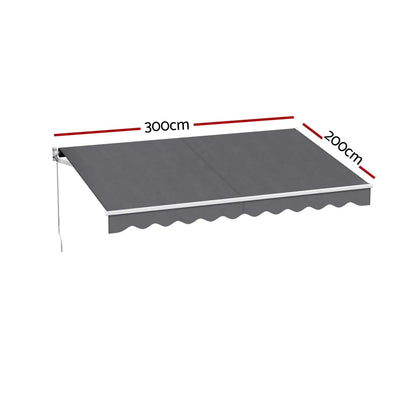 Instahut Retractable Folding Arm Awning Manual Sunshade 3M X 2M Grey - Image 2
