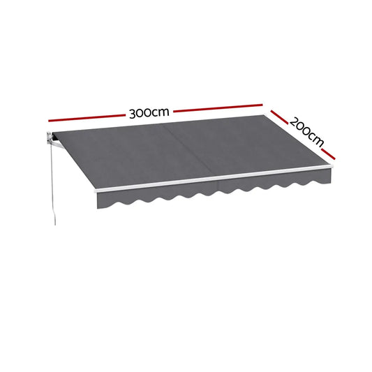 Instahut Retractable Folding Arm Awning Manual Sunshade 3M X 2M Grey - Image 2