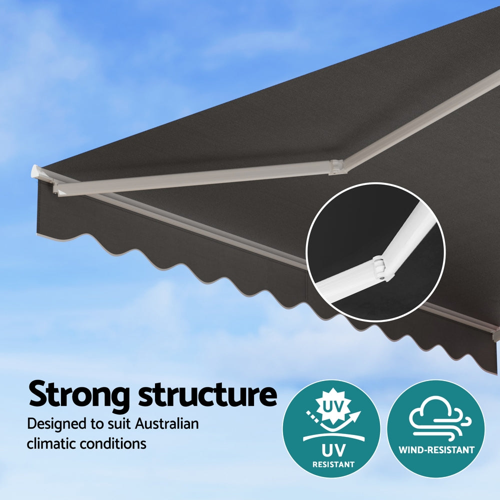 Instahut Retractable Folding Arm Awning Manual Sunshade 3.5M X 2.5M Grey - Image 5