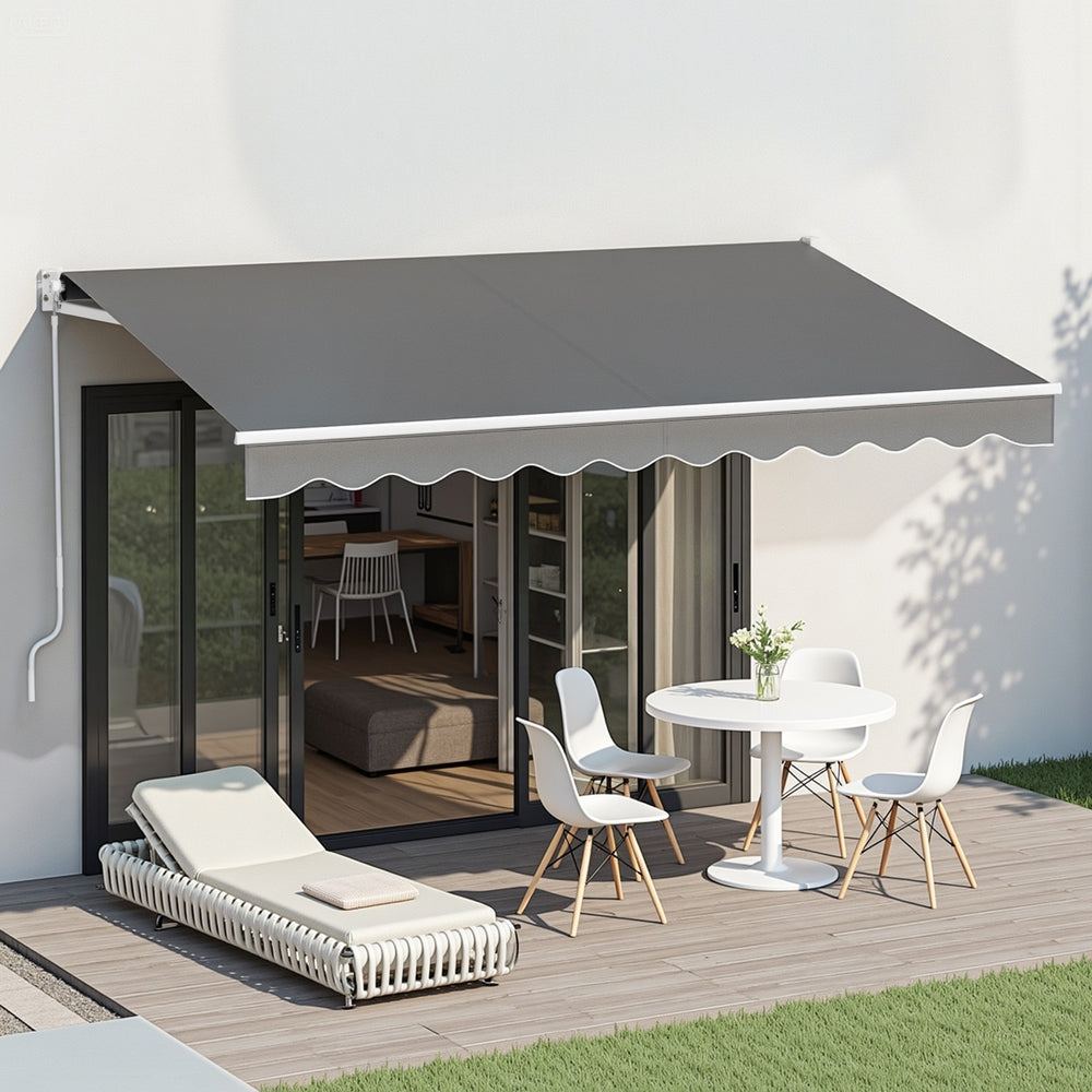 Instahut Retractable Folding Arm Awning Manual Sunshade 3.5M X 2.5M Grey - Image 7