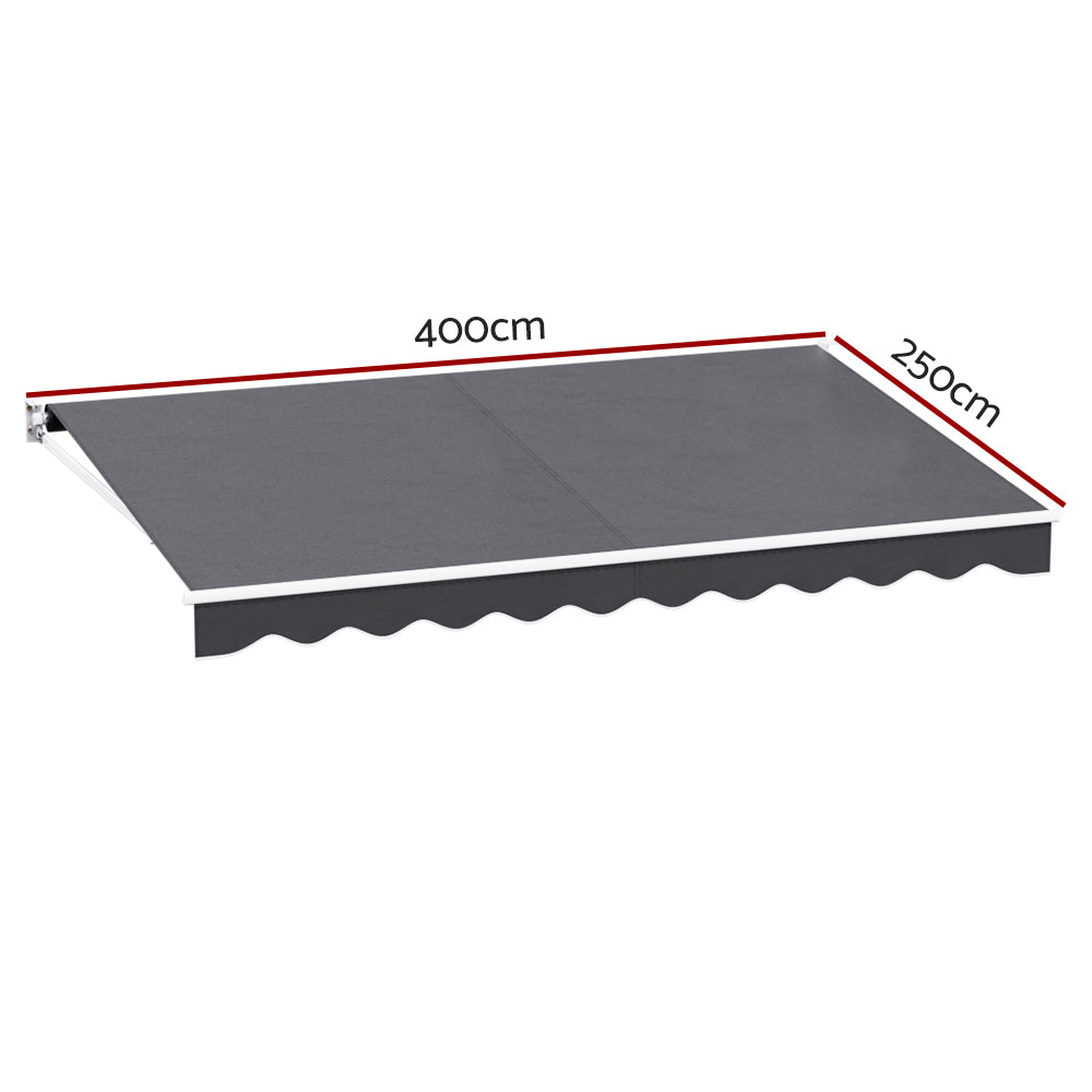 Instahut Retractable Folding Arm Awning Manual Sunshade 4Mx2.5M Grey - Image 2