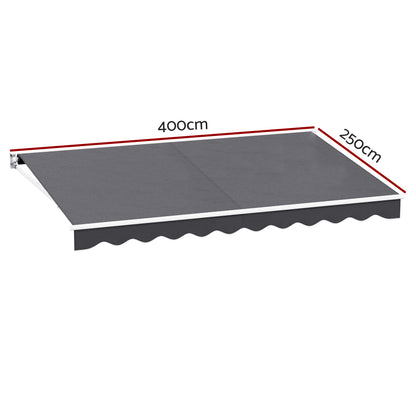 Instahut Retractable Folding Arm Awning Manual Sunshade 4Mx2.5M Grey - Image 2
