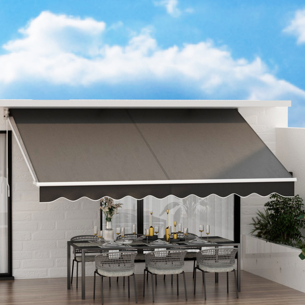 Instahut Retractable Folding Arm Awning Manual Sunshade 4Mx2.5M Grey - Image 5