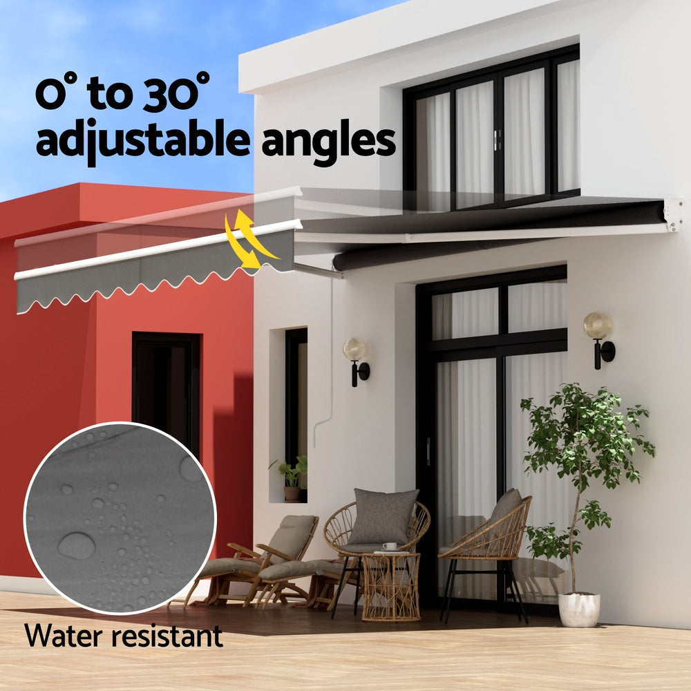 Instahut Retractable Folding Arm Awning Manual Sunshade 4Mx2.5M Grey - Image 6