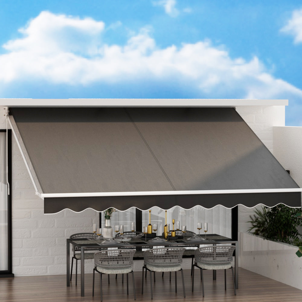 Instahut Retractable Folding Arm Awning Manual Sunshade 4Mx3M Grey - Image 5