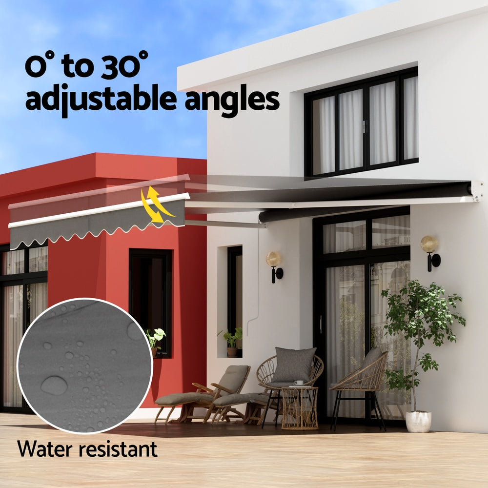 Instahut Retractable Folding Arm Awning Manual Sunshade 4Mx3M Grey - Image 6