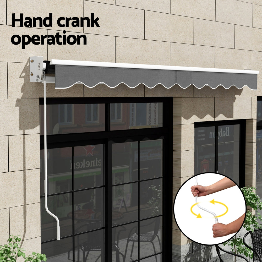 Instahut Retractable Folding Arm Awning Manual Sunshade 4Mx3M Grey - Image 7