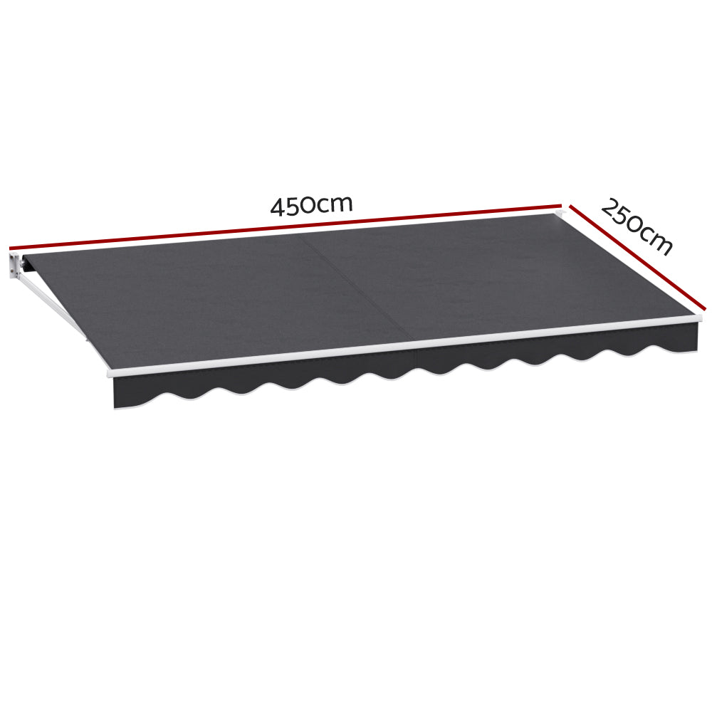 Instahut Retractable Folding Arm Awning Manual Sunshade 4.5Mx2.5M Grey - Image 2