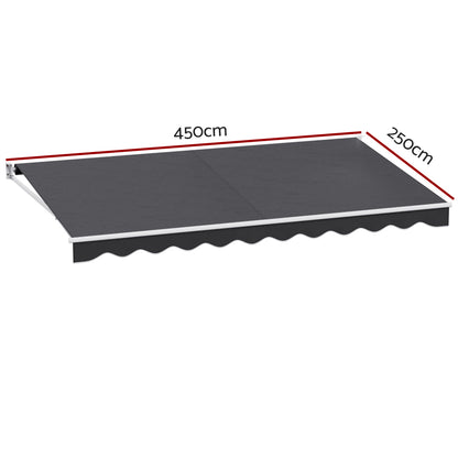 Instahut Retractable Folding Arm Awning Manual Sunshade 4.5Mx2.5M Grey - Image 2