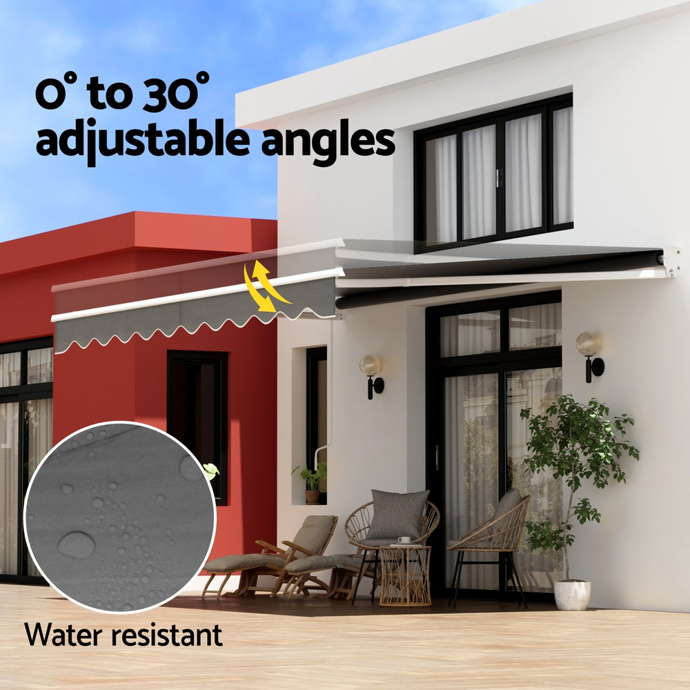 Instahut Retractable Folding Arm Awning Manual Sunshade 4.5Mx2.5M Grey - Image 6
