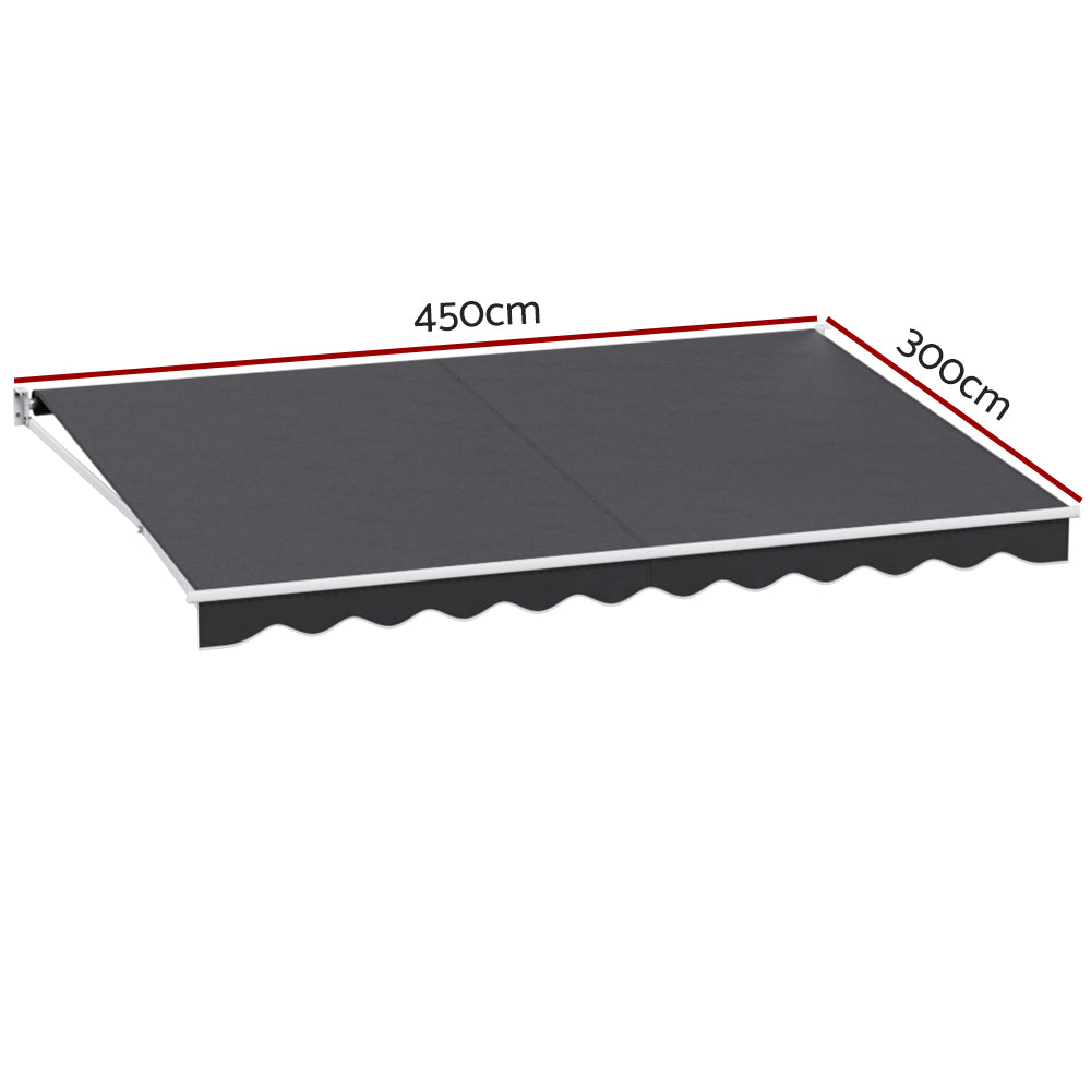 Instahut Retractable Folding Arm Awning Manual Sunshade 4.5Mx3M Grey - Image 2