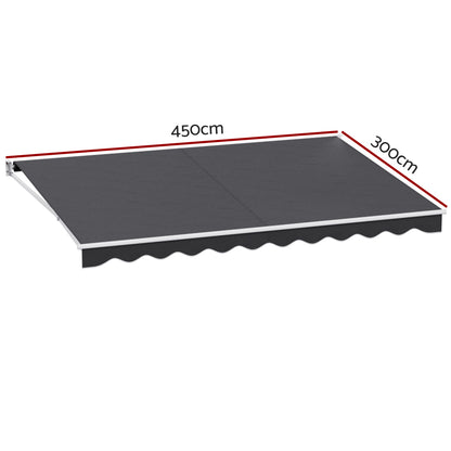 Instahut Retractable Folding Arm Awning Manual Sunshade 4.5Mx3M Grey - Image 2