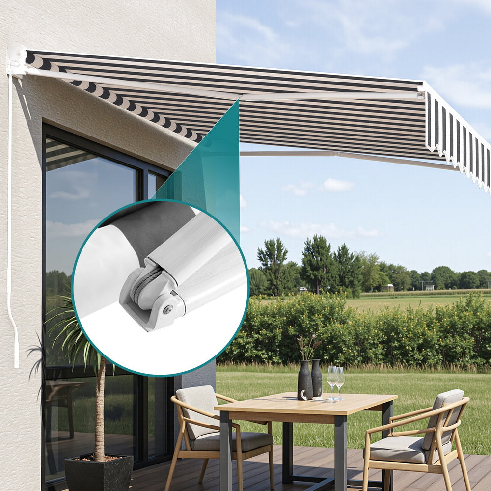 Instahut Retractable Folding Arm Awning Motorised Sunshade 2.5Mx2M Grey White - Image 4