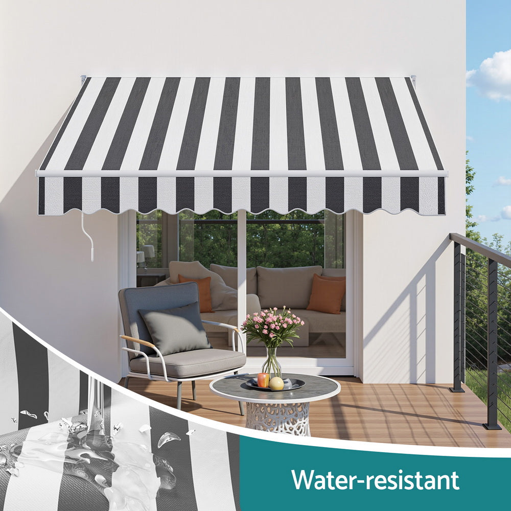 Instahut Retractable Folding Arm Awning Motorised Sunshade 2.5Mx2M Grey White - Image 6