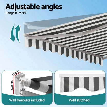 Instahut Retractable Folding Arm Awning Motorised Sunshade 4.5Mx3M Grey White - Image 8