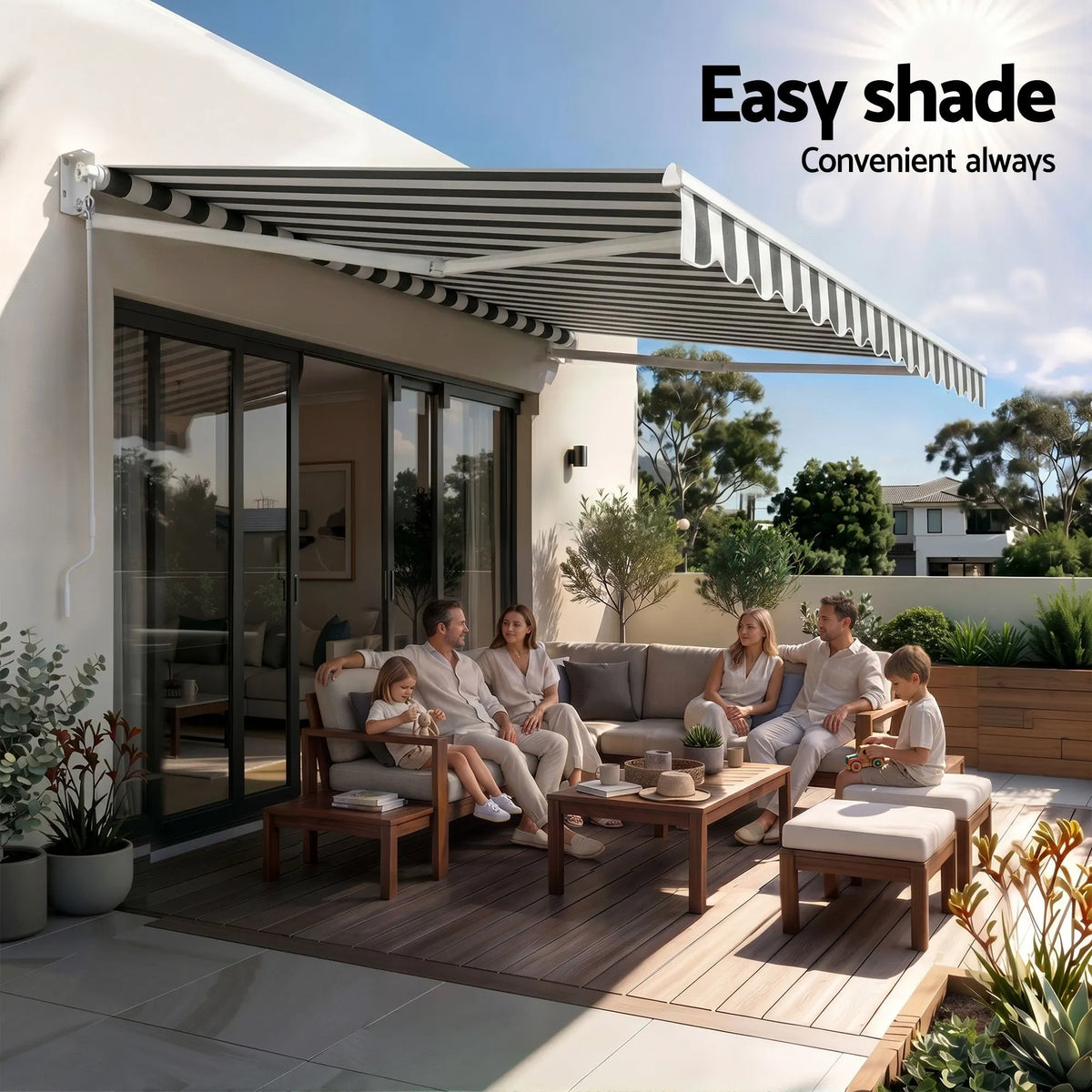 Instahut Retractable Folding Arm Awning Motorised Sunshade 4.5Mx3M Grey White - Image 9