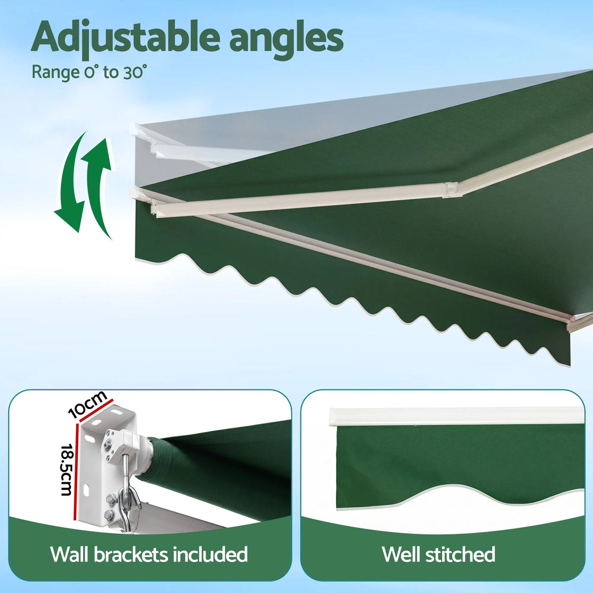 Instahut Retractable Folding Arm Awning Motorised Sunshade 5Mx3M Dark Green - Image 7