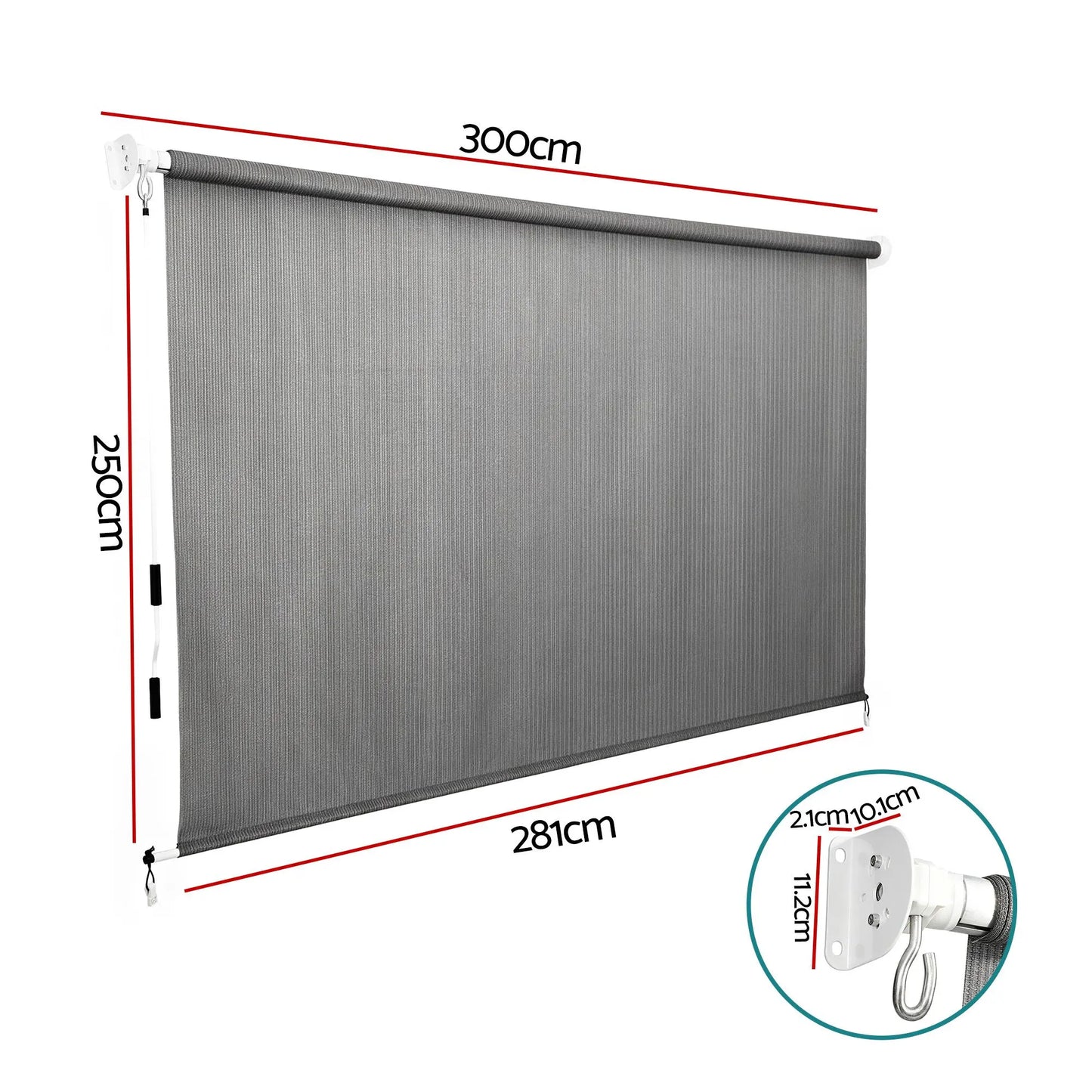 Instahut 3X2.5M HDPE Straight Drop Awning Outdoor Roller Blind Shade Screen Grey - Image 2