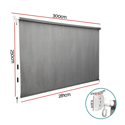 Instahut 3X2.5M HDPE Straight Drop Awning Outdoor Roller Blind Shade Screen Grey - Image 2