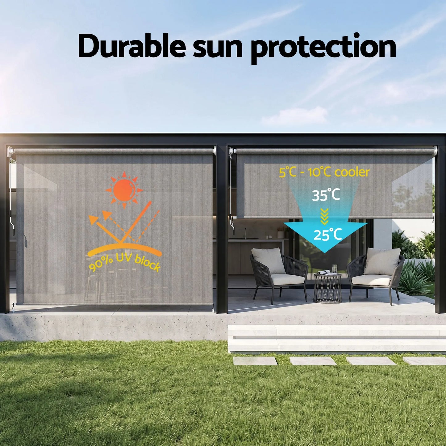 Instahut 3X2.5M HDPE Straight Drop Awning Outdoor Roller Blind Shade Screen Grey - Image 5