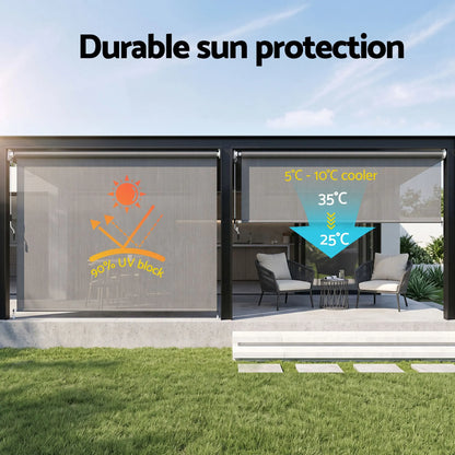 Instahut 3X2.5M HDPE Straight Drop Awning Outdoor Roller Blind Shade Screen Grey - Image 5