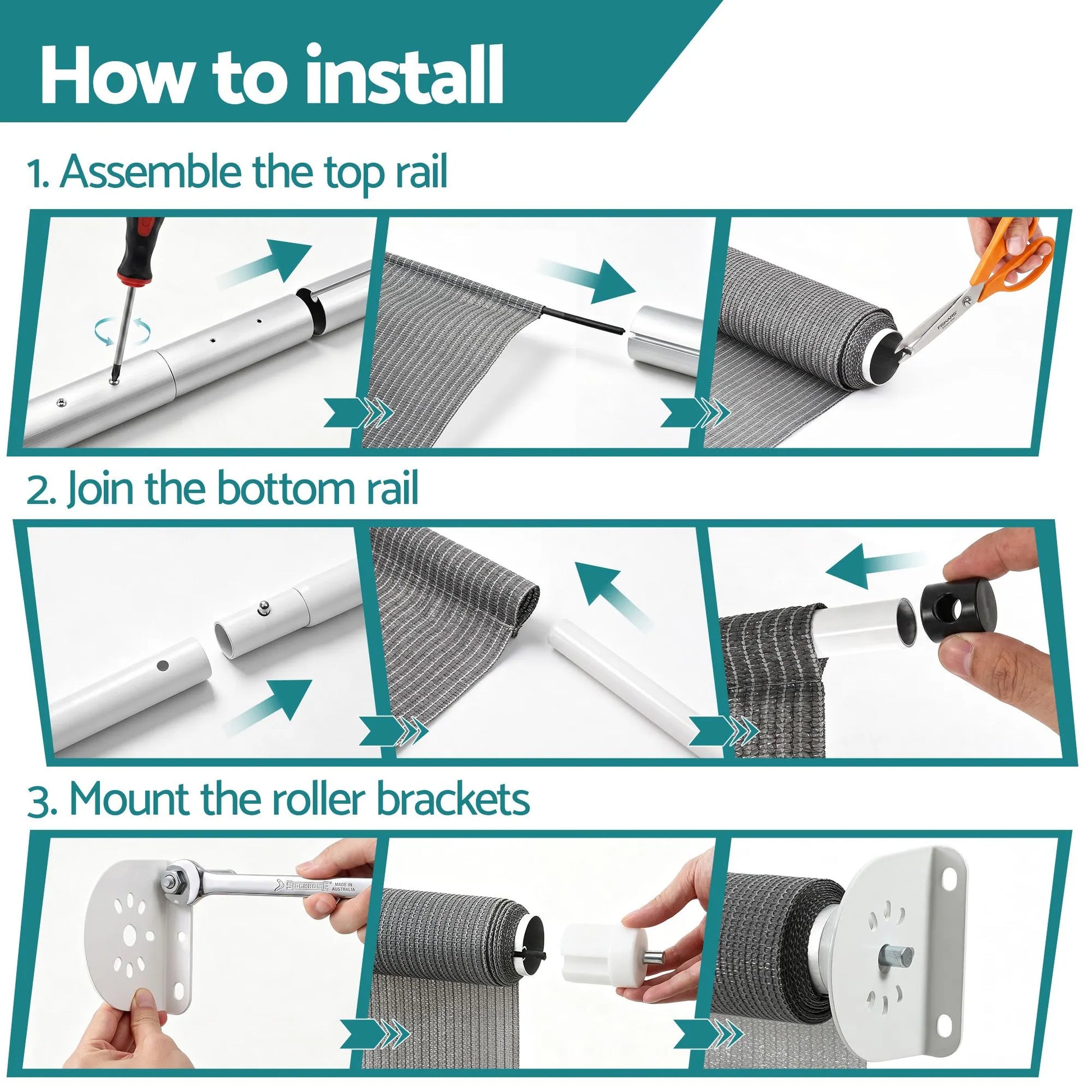 Instahut 3X2.5M HDPE Straight Drop Awning Outdoor Roller Blind Shade Screen Grey - Image 7