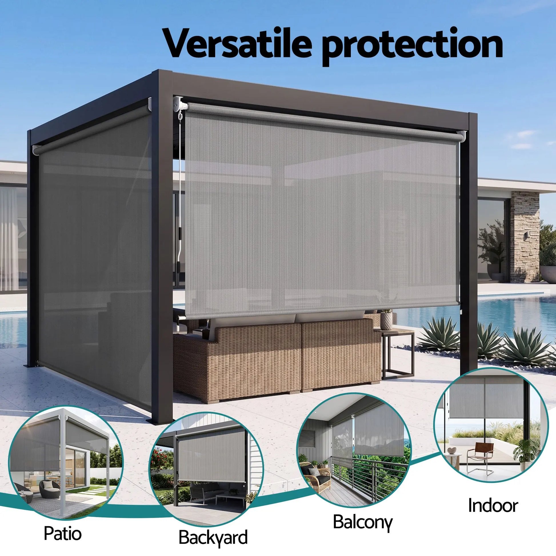 Instahut 3X2.5M HDPE Straight Drop Awning Outdoor Roller Blind Shade Screen Grey - Image 8
