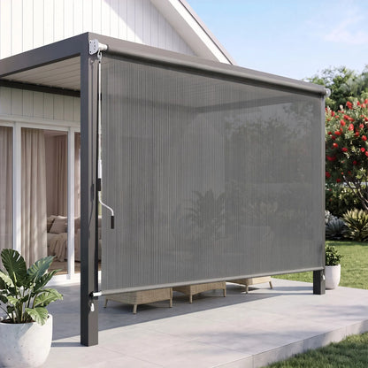 Instahut 3X2.5M HDPE Straight Drop Awning Outdoor Roller Blind Shade Screen Grey - Image 9