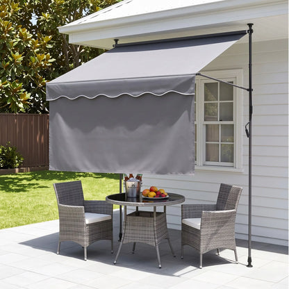 Instahut 2.1M x 1.8M Manual Pivot Arm Awning With Front Curtain Grey