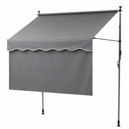 Instahut 2.1M x 1.8M Manual Pivot Arm Awning With Front Curtain Grey - Image 2