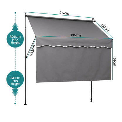 Instahut 2.1M x 1.8M Manual Pivot Arm Awning With Front Curtain Grey - Image 3