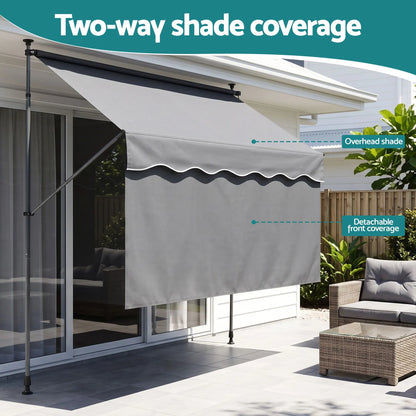 Instahut 2.1M x 1.8M Manual Pivot Arm Awning With Front Curtain Grey - Image 5