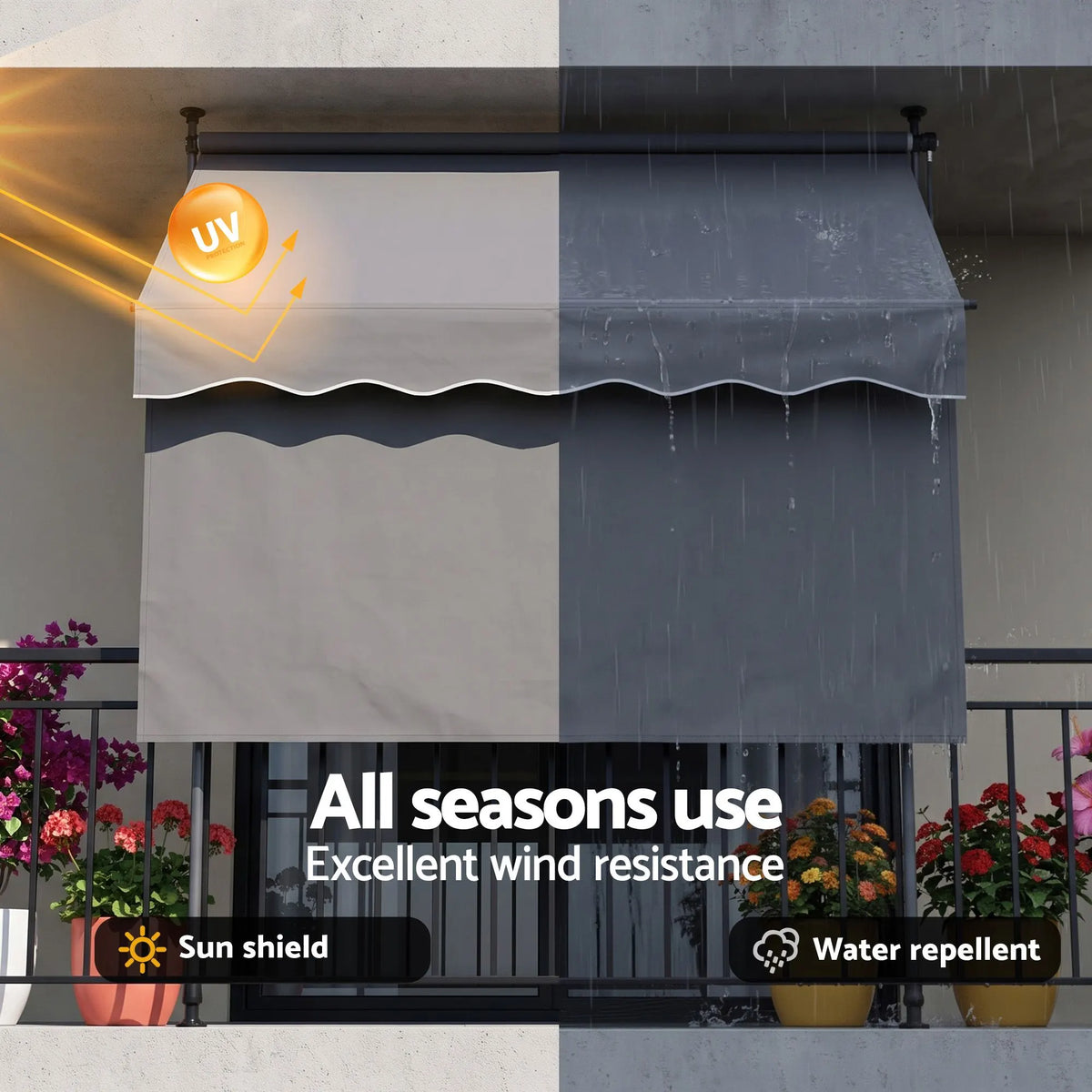 Instahut 2.1M x 1.8M Manual Pivot Arm Awning With Front Curtain Grey - Image 8