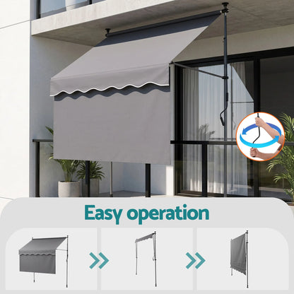 Instahut 2.1M x 1.8M Manual Pivot Arm Awning With Front Curtain Grey - Image 9