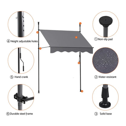 Instahut Window Fixed Pivot Arm Awning Outdoor Door Canopy 2X1.8M Grey - Image 4