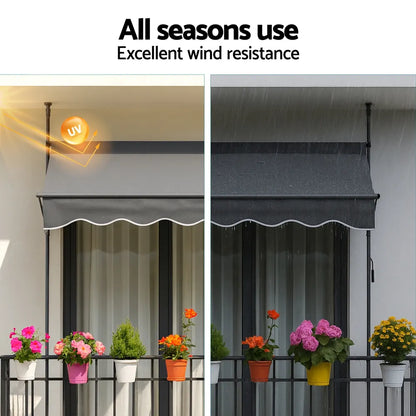 Instahut Window Fixed Pivot Arm Awning Outdoor Door Canopy 2X1.8M Grey - Image 5