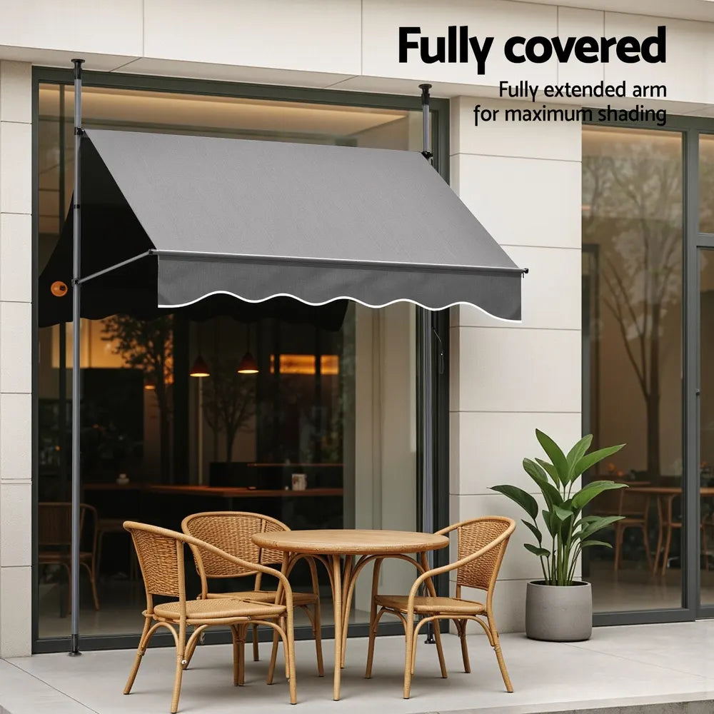 Instahut Window Fixed Pivot Arm Awning Outdoor Door Canopy 2X1.8M Grey - Image 6