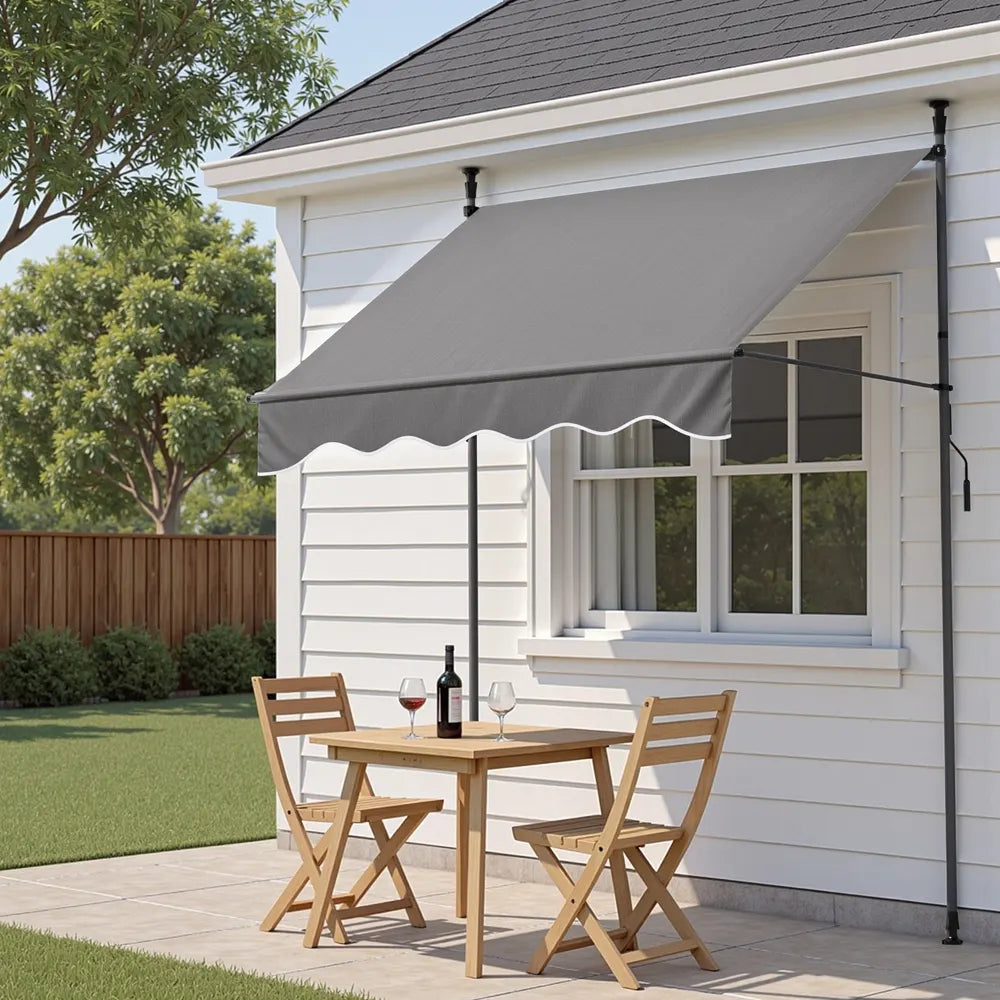 Instahut Window Fixed Pivot Arm Awning Outdoor Door Canopy 2X1.8M Grey - Image 7