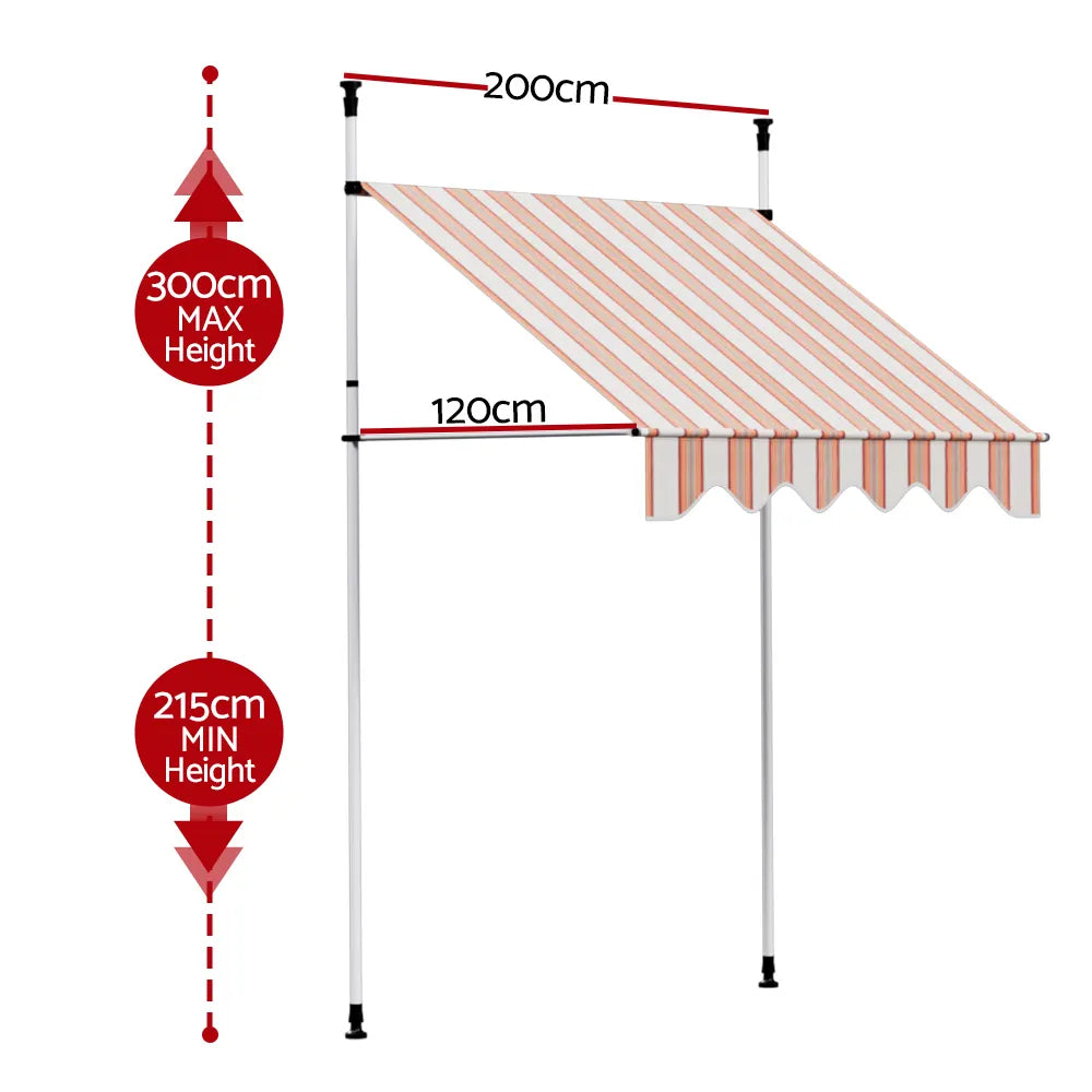 Instahut Window Fixed Pivot Arm Awning Outdoor Door Canopy 2X1.8M Beige/Brown - Image 2