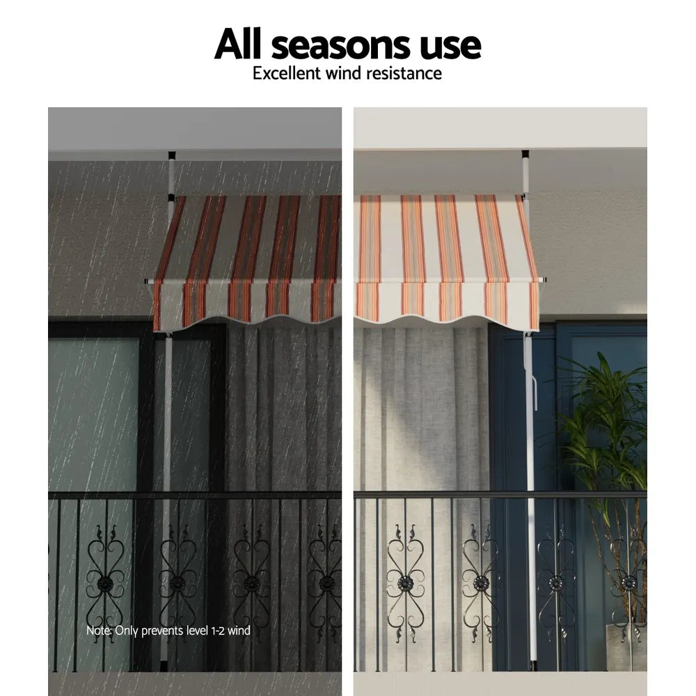Instahut Window Fixed Pivot Arm Awning Outdoor Door Canopy 2X1.8M Beige/Brown - Image 5