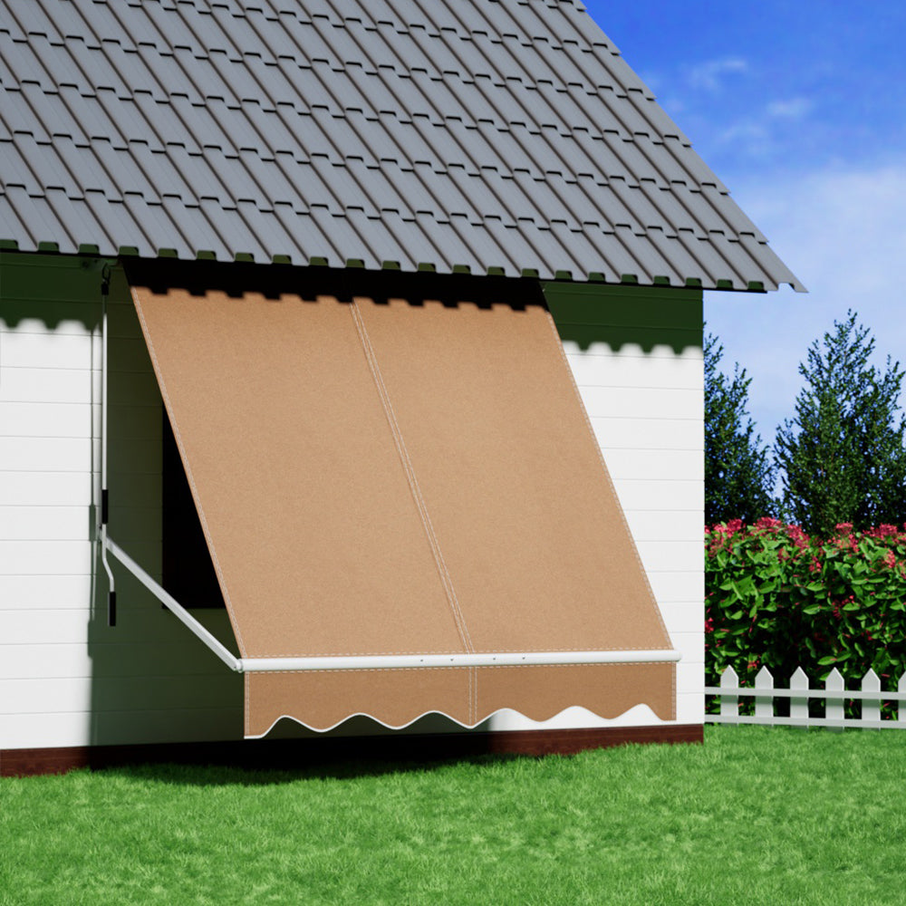 Instahut Window Fixed Pivot Arm Awning Outdoor Retractable Canopy 2.1X2.1M Beige - Image 5