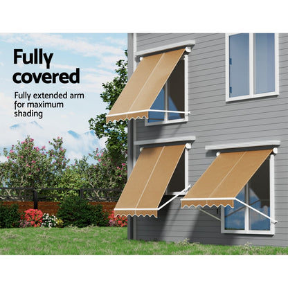Instahut Window Fixed Pivot Arm Awning Outdoor Retractable Canopy 2.1X2.1M Beige - Image 6
