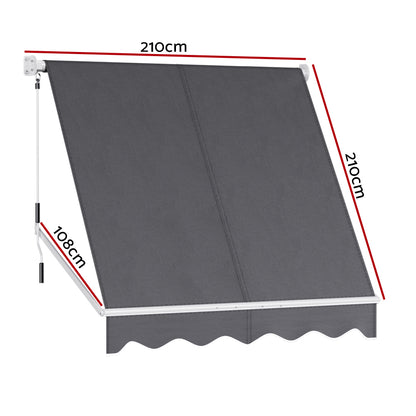 Instahut Retractable Fixed Pivot Arm Window Awning Outdoor Blinds 2.1X2.1M Grey - Image 2