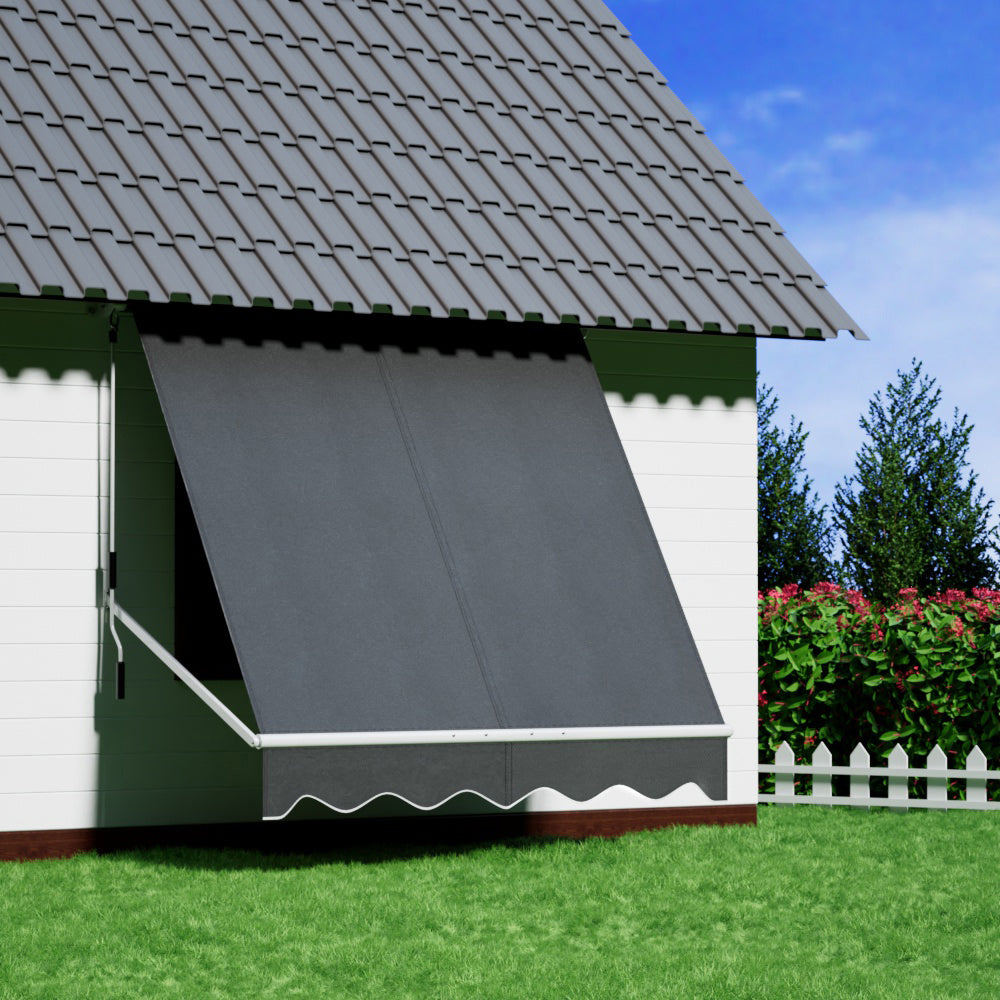 Instahut Retractable Fixed Pivot Arm Window Awning Outdoor Blinds 2.1X2.1M Grey - Image 5