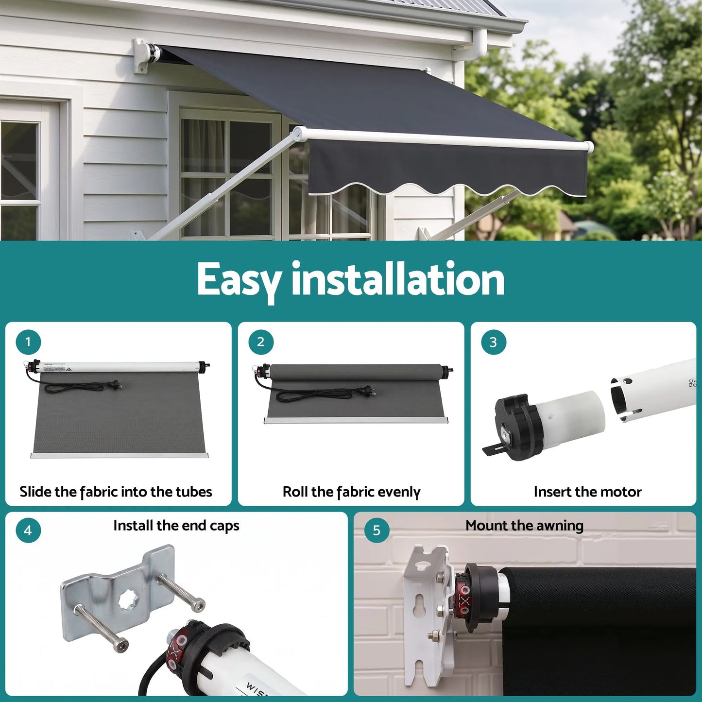 Instahut Pivot Arm Awning Motor Replacement Kit With Remote Control - Image 6